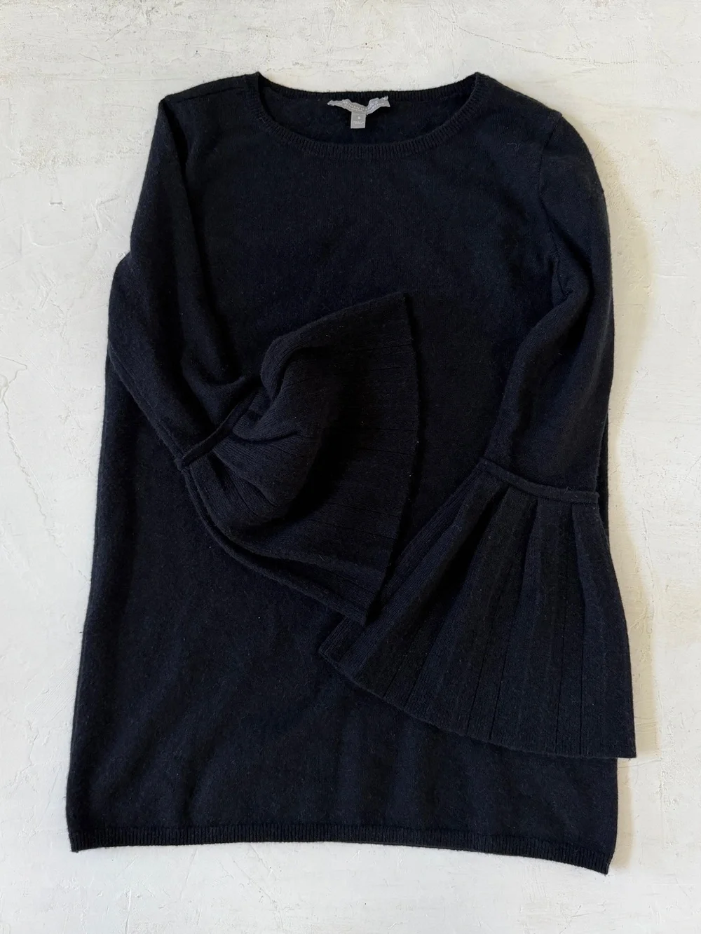 Neiman Marcus Cashmere Collection Ruffle  Bell Sleeve Pullover Sweater Black S